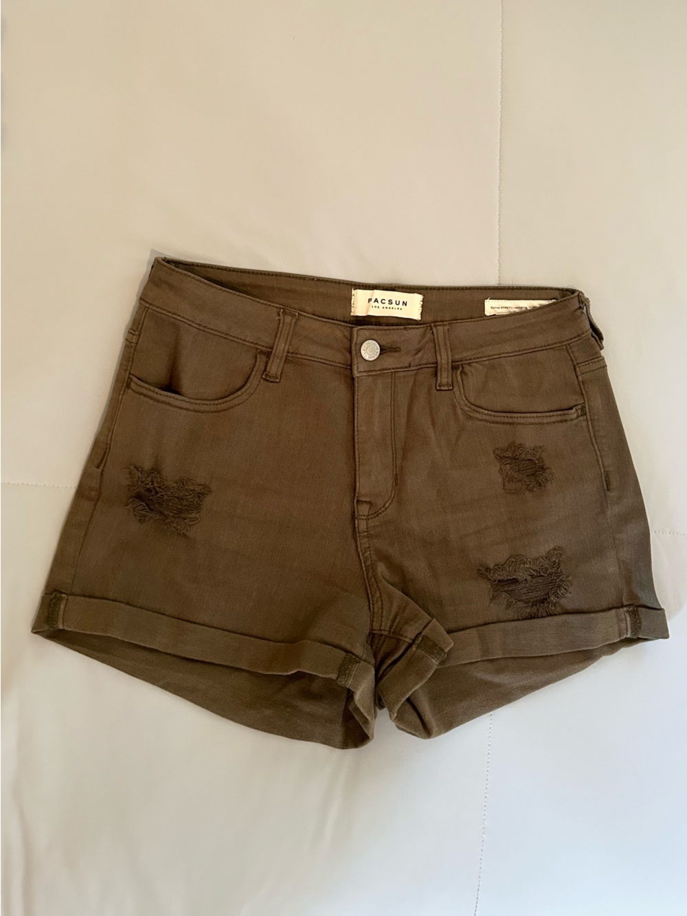 PacSun Olive Green Distressed Super Stretch Shortie 28